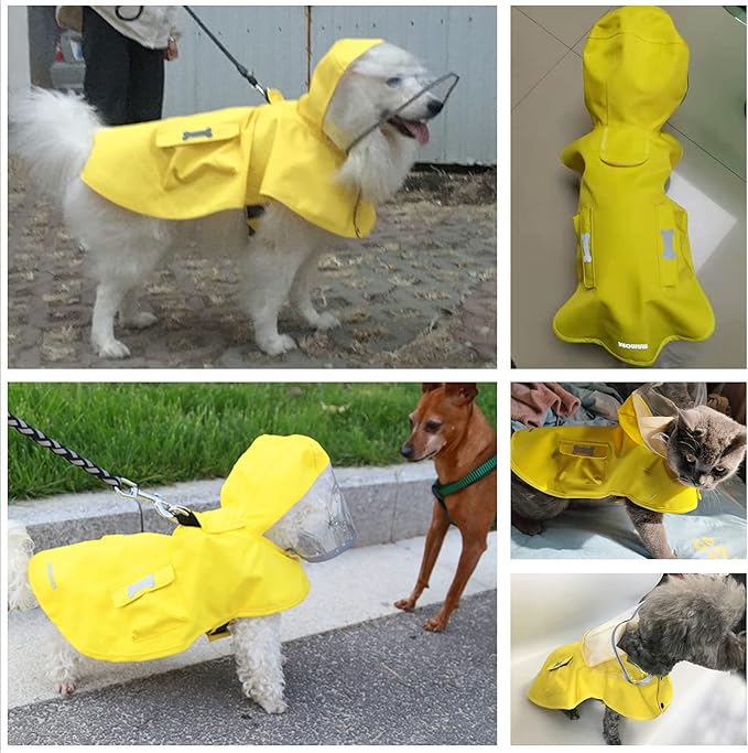 Waterproof Dog Raincoat, Adjustable Reflective Lightweight Pet Rain Clothes with Poncho Hood (Small, Yellow)