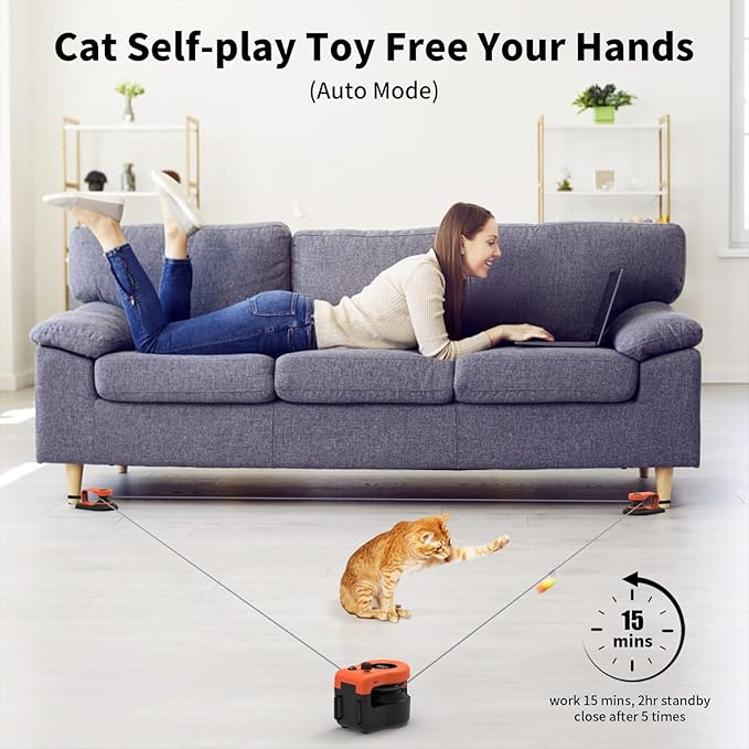 AsFrost Upgraded Cat Toys for Indoor Cats, Interactive Cat Toy Treadmill Moving String Mouse Toy for Chase Hunt Weight Loss, Self Play/Remote Control Funny Cat Toy, Gifts for Cat Lovers-Bright Orange