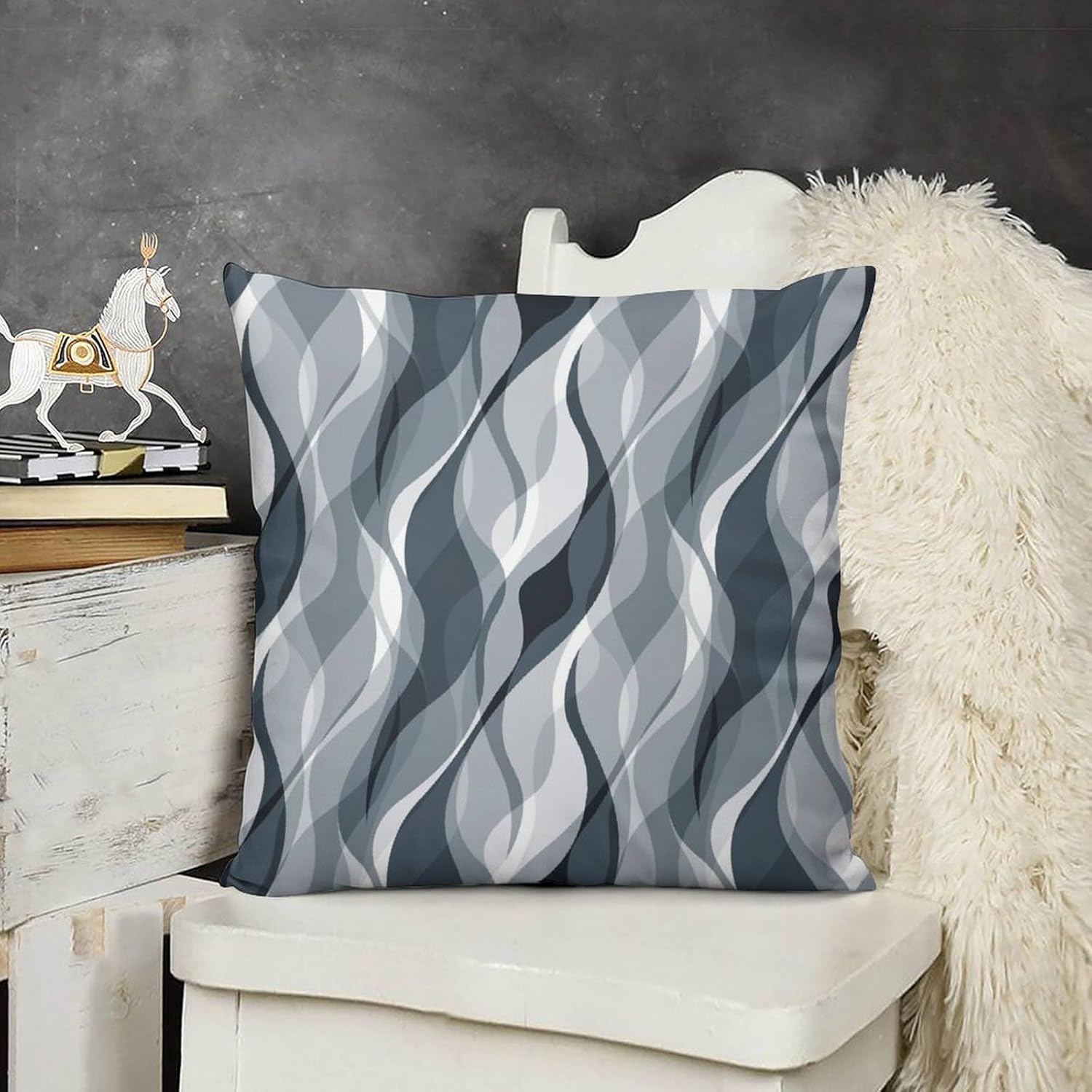 Blue Throw Pillow Covers Modern Abstract Blue and Grey Striped Decorations for Bedroom Living Room Farmhouse Sofa Pillows Bed Couch 22x22 Inch