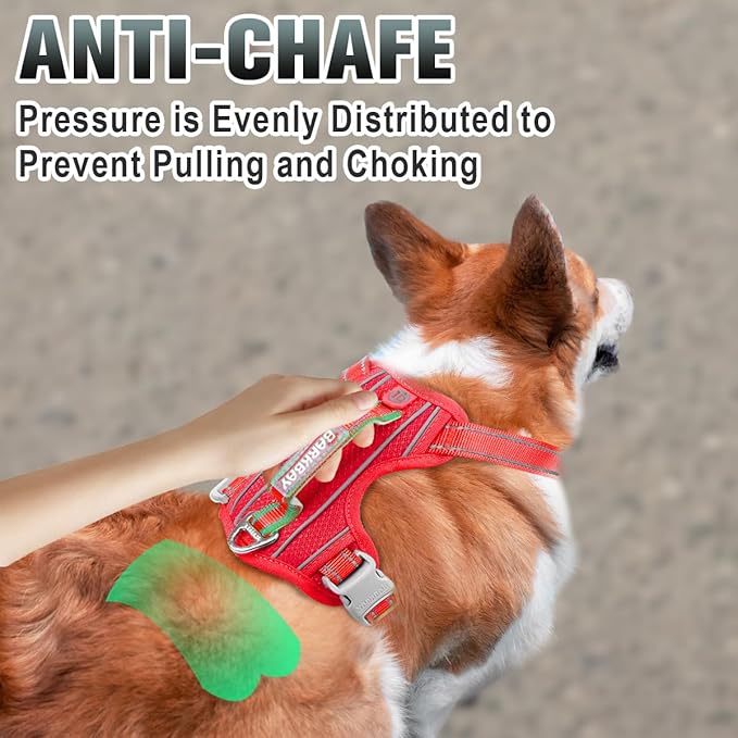 BARKBAY No Pull Dog Harness Large Reflective Dog Harness with Front Clip and Easy Control Handle for Walking Training Running with ID tag Pocket(Red,XS)