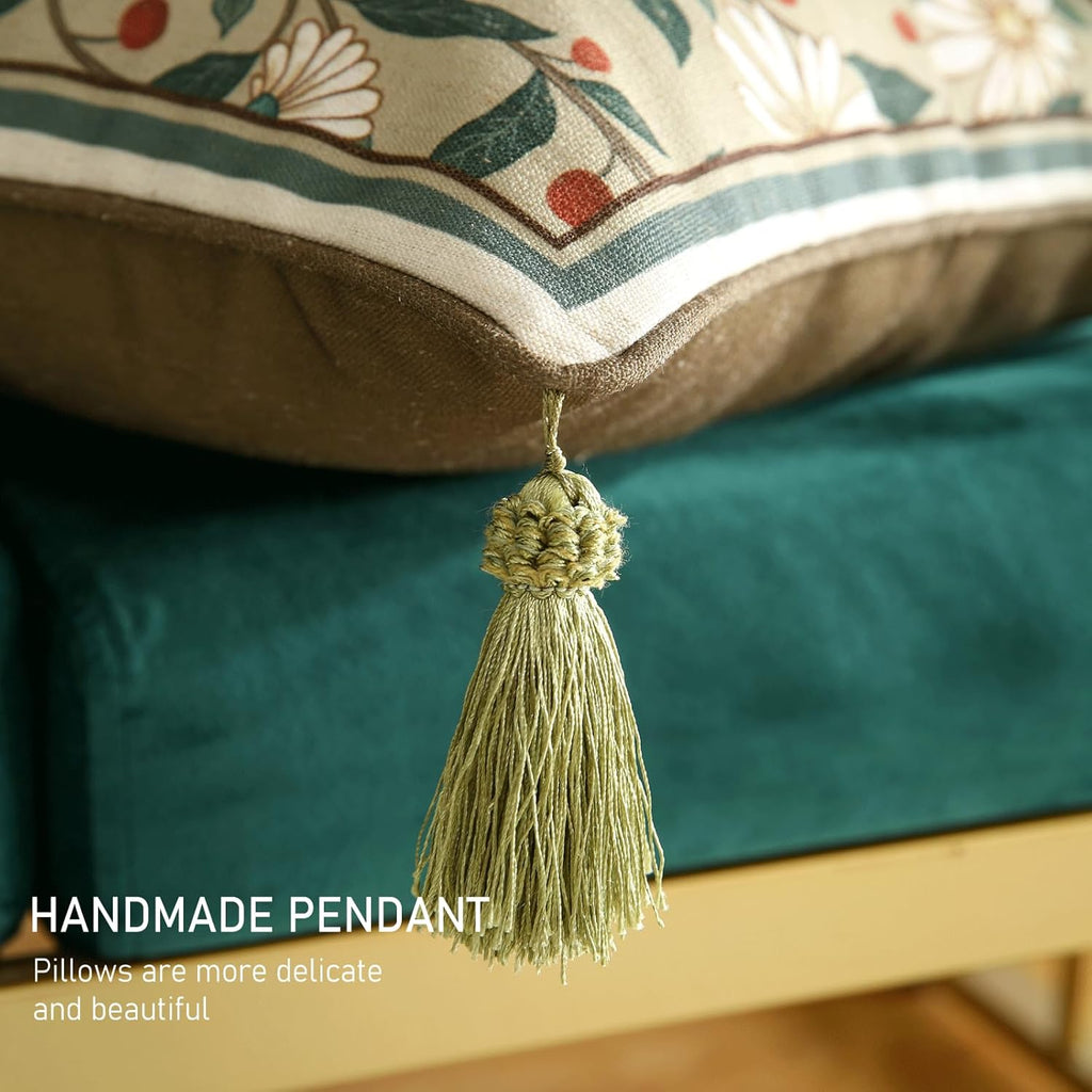 ISAENNE Design Square Bird Floral Linen Throw Pillow Covers 18"x18" Pack of 2, White Simple Elegant Daisy Pattern Cushion Covers Decor Pillowcases for Bed,Living Room,Outdoor,Car