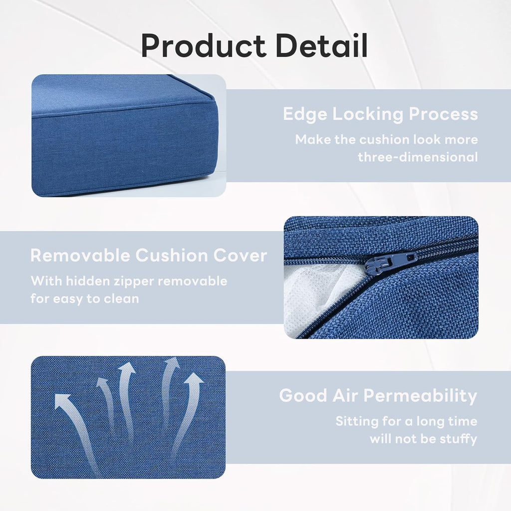 6" Thicker Outdoor Chair Cushion 7 Sets - 24" *24" *6" Waterproof Patio Furniture Cushions with Removable Cover, 28D High Density Sponge Filling Thicken Outdoor Patio Cushions - Blue