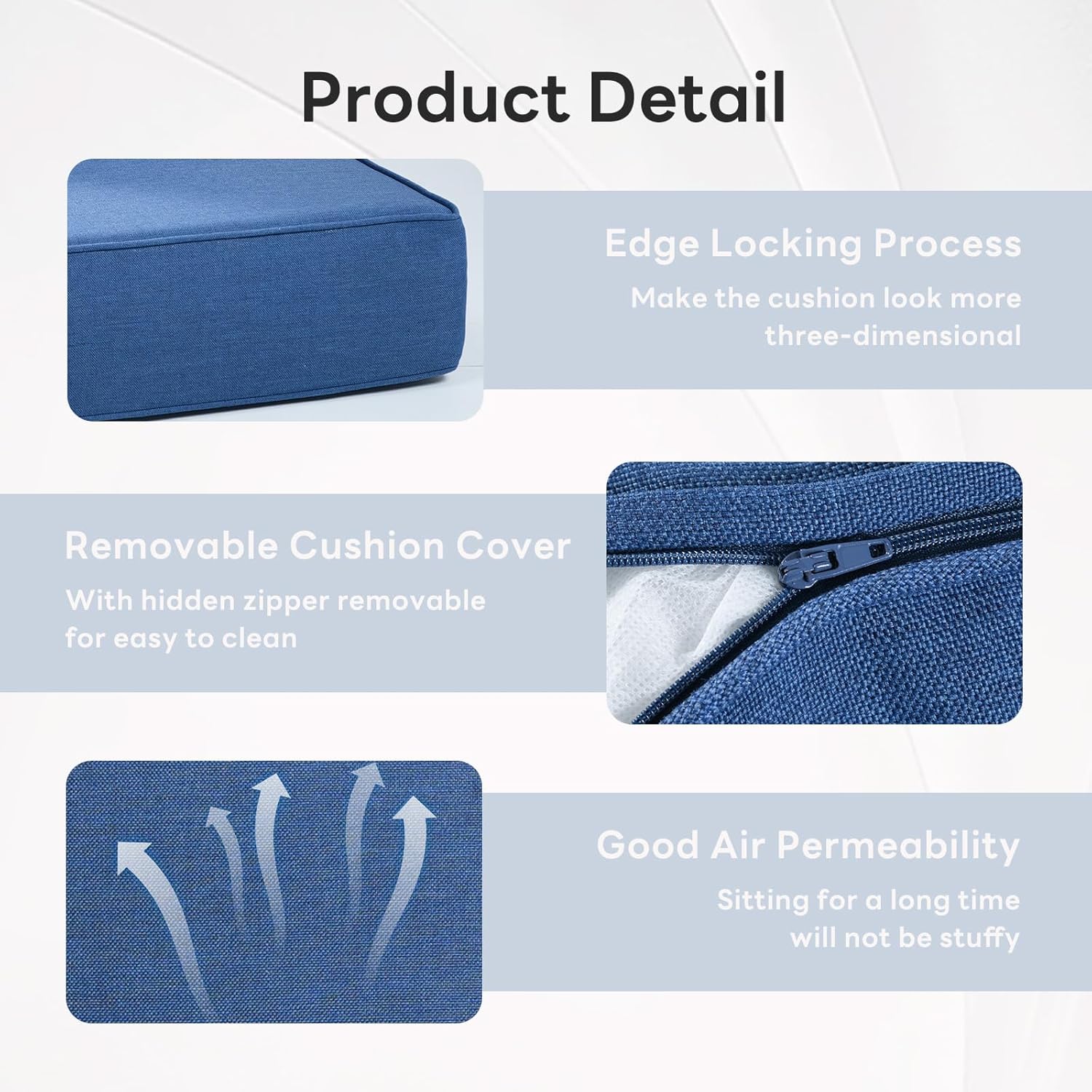 6" Thicker Outdoor Chair Cushion 6 Sets - 24" *24" *6" Waterproof Patio Furniture Cushions with Removable Cover, 28D High Density Sponge Filling Thicken Outdoor Patio Cushions - Blue