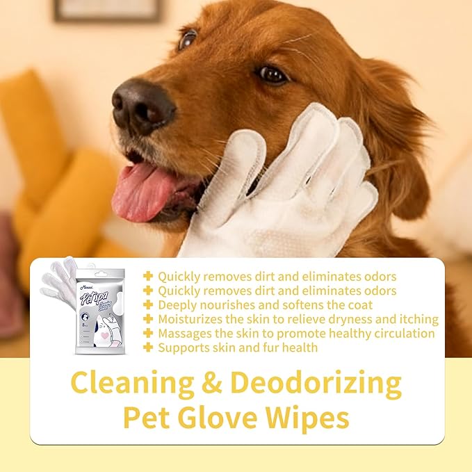 MIOSSZI 24 PCS Pet Gloves Wipes for Dogs & Cats Wipes Cleaning Deodorizing Hypoallergenic No-Rinse Pet Grooming Wipes Unscented Extra Thick Bathing Wipes for Pet Dry Cleaning Daily Care and Travel