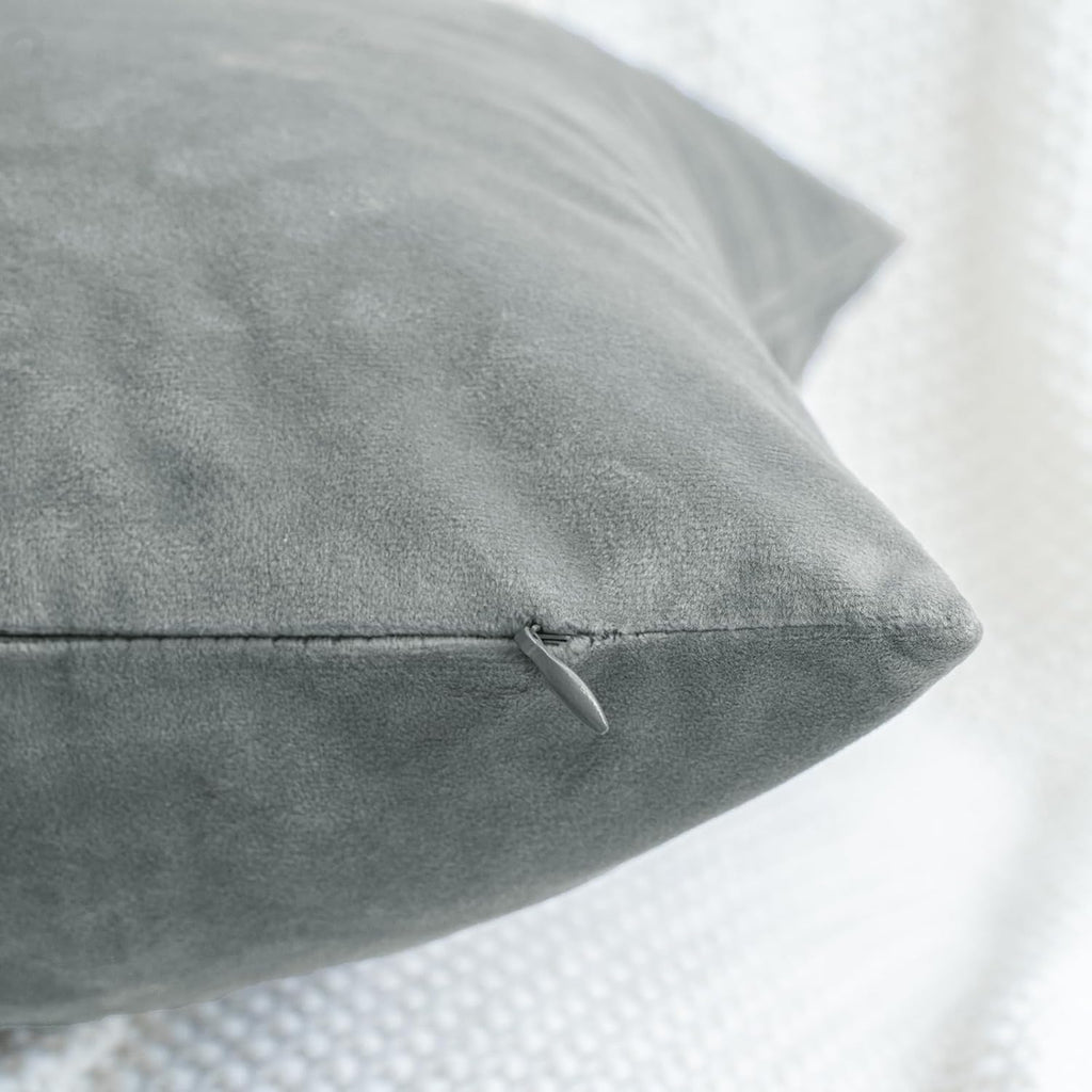 HWY 50 Gray Grey Velvet Throw Pillow Covers 16x16 Inch, Pack of 2 Soft Cozy Solid Decorative Luxury Cushion Cases for Couch Sofa Bed Living Room Bedroom