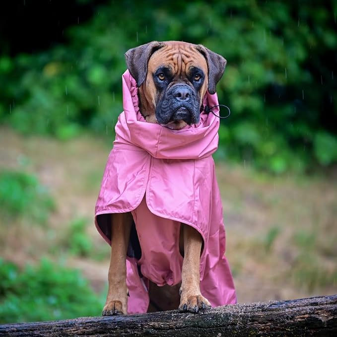 Spark Paws Dog Raincoat, Waterproof Windproof Rain Jacket, for Small Medium Large Extra Large Dogs, Reflective Breathable Full-Body Coverage Dry Suit - Sea Pink, 2XL