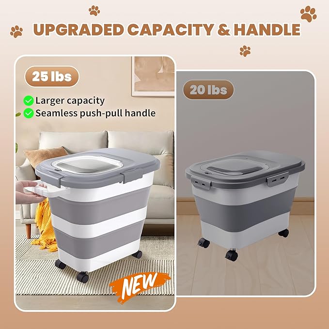 23-25 Lbs Airtight Dog Food Storage Container,Collapsible Pet food storage Container,All-in-One Cat Food Container Set with Scoops,Can Covers & Can Opener Spoons,Small Bin and Waste Bags