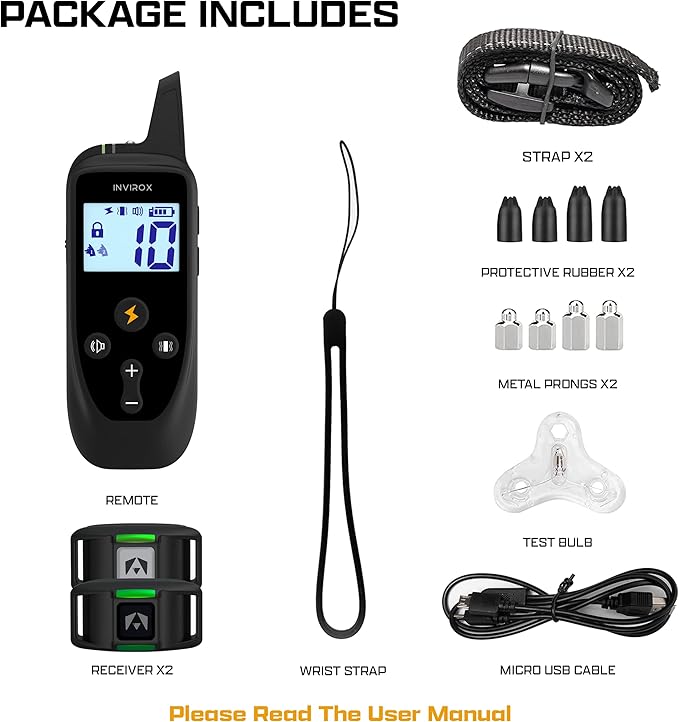 INVIROX Dog Training Collar for Large Dog X2 [2025 Edition] 123 Levels Dog E Collars 1100yd Range, 100% Waterproof, Rechargeable Electric Collars for Medium Dogs, E Collar for Large Dogs