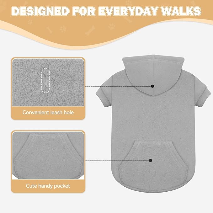 Dog Sweaters for Large Dogs,Dog Hoodie,Warm Fleece Sweatshirt with Hood & Pocket,Leash Hole,Cozy Cold Weather Pet Clothes Sweater Hoodie for Large Dogs(Grey,XL)