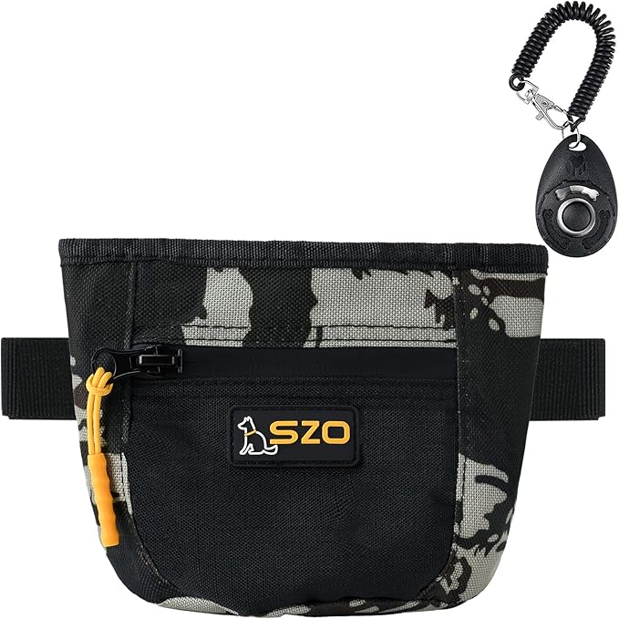 SZO Dog Treat Pouch with Pet Training Clicker, Dog Training Treat Pouch with Waist Belt Clip, Magnetic Closure, Hands-Free Training - Camo