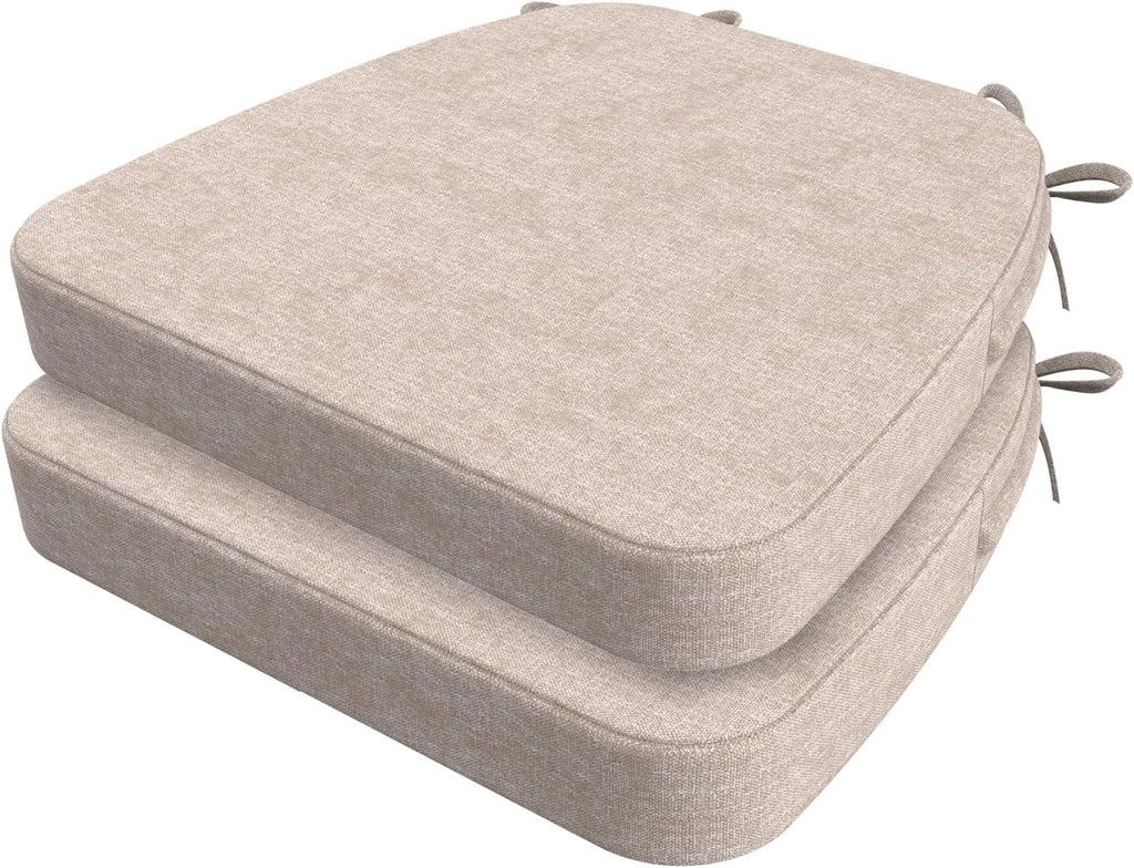 AAAAAcessories D-Shaped Chair Cushions, 2" Thick Dining Chair Pads with Ties and Removable, Machine-Washable Cover, 17" x 16", Set of 2, Oatmeal Beige