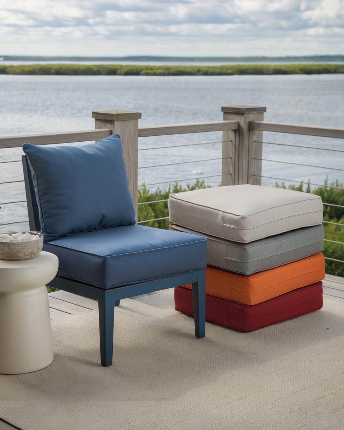 Luxury 24x24x6 Inch Outdoor Cushions for 5 Peice Patio Set - Set of 5 Outside Deep Seat Cushion for Porch Furniture Dining Rocking Swivel Chairs Loveseat Couch Sectional Sofa - Navy Blue