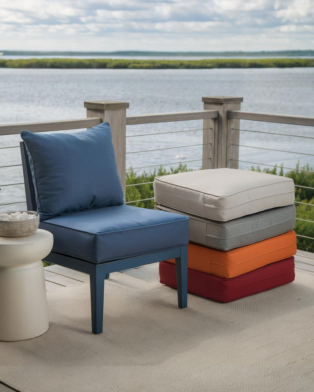 Luxury 24x24x6 Inch Patio Sofa Cushions Set of 3 - Memory Foam Deep Seat Water-Resistant Patio Cushion for Lawn Dining Rocking Swivel Chairs Loveseat 3-Seater Sectional Couch - Navy Blue