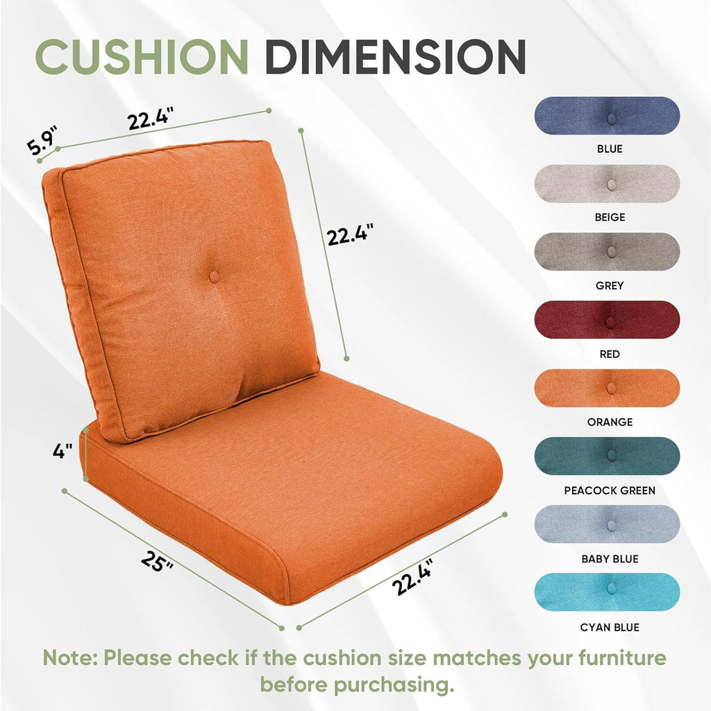 Outdoor Cushion Set of 4, Waterproof Outdoor Seat Cushions 25x22, Patio Chair Cushions for Outdoor Furniture, Couch Cushion Replacement, Include 4 Back & 4 Seat Cushions, Orange