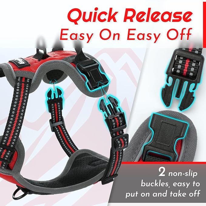 Eagloo Small Dog Harness No Pull, Service Vest with Reflective Strips and Control Handle, Adjustable and Comfortable for Easy Walking, No Choke Pet Harness with 2 Metal Rings, Red, XS