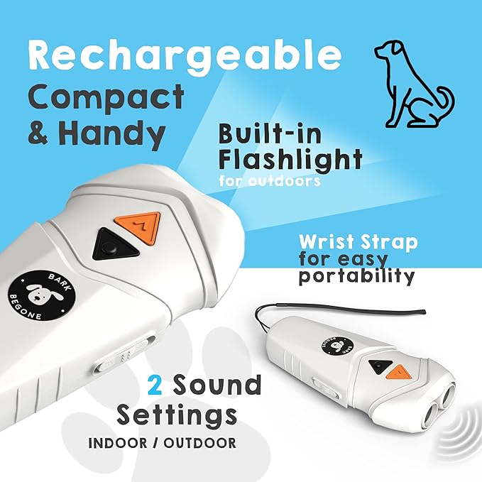 Ultrasonic Dog Bark Deterrent & Behavior Corrector - Stop Barking, Jumping, Aggression Without Yelling - Just Point & Press! Backed by Kevin Harrington from Shark Tank (White Rechargeable)