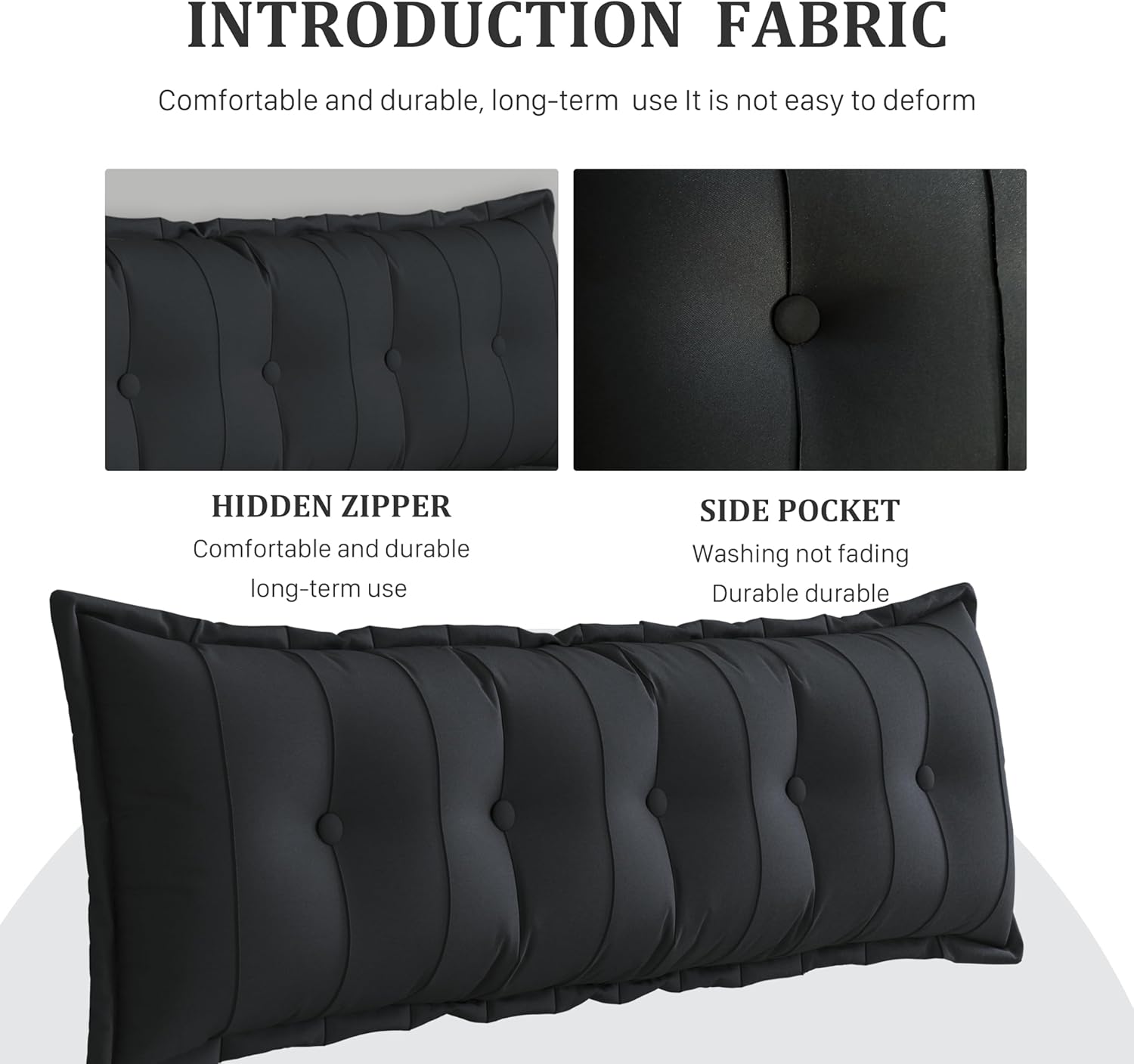 Large Bolster Reading Pillow Full Backrest Positioning Support Pillow Daybed Cushion Headboard Pillows for Bed Bunk Sofa with Removable Cover, Black, 54x3x20 Inch