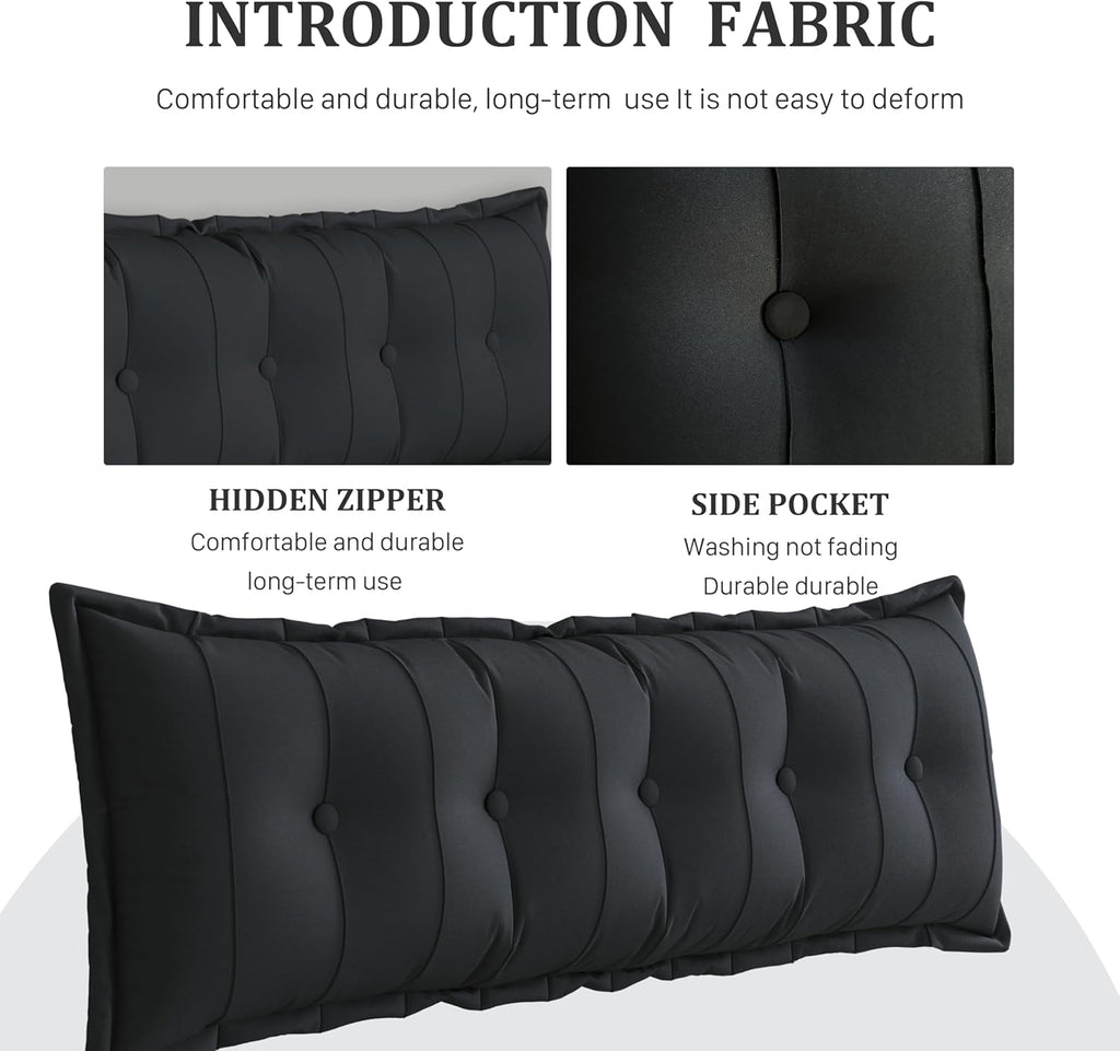 Large Bolster Reading Pillow Queen Backrest Positioning Support Pillow Daybed Cushion Headboard Pillows for Bed Bunk Sofa with Removable Cover, Black, 59x3x20 Inch