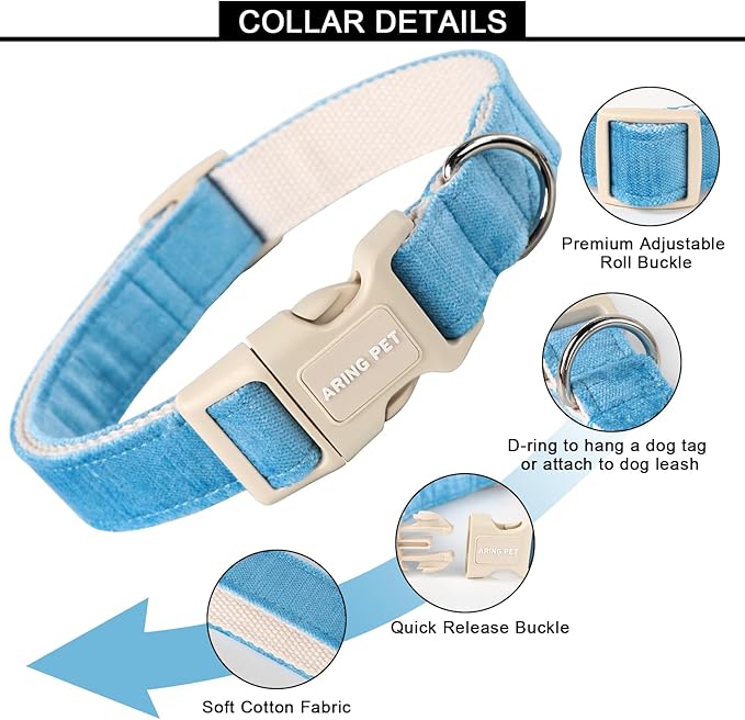 ARING PET Dog Collar-Adjustable Cotton Small Dog Collars, Lightweight Comfortable Blue Pet Collars with Quick Release Buckle for Small Medium Large Dog