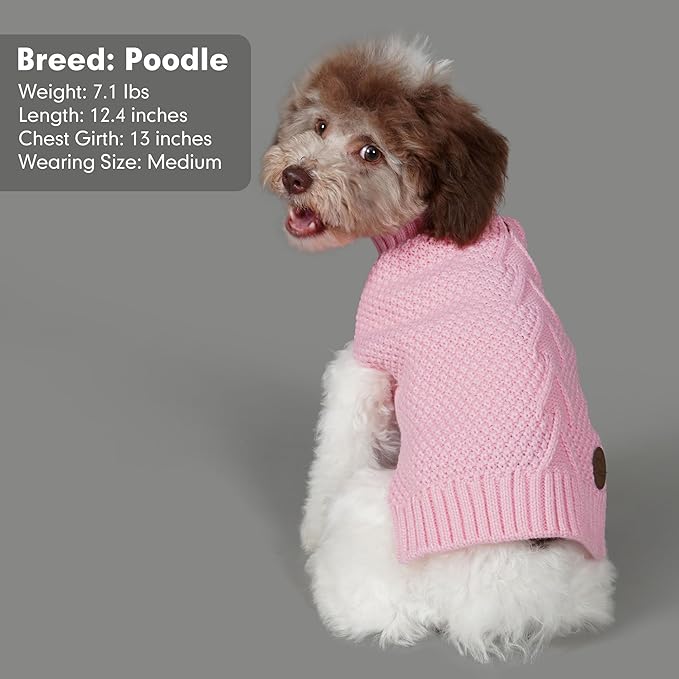 cyeollo Dog Sweater Knitwear Turtleneck Soft Knitwear Pullover Sweaters with Leash Hole Warm Dog Clothes for Medium Dogs,Pink, XXL