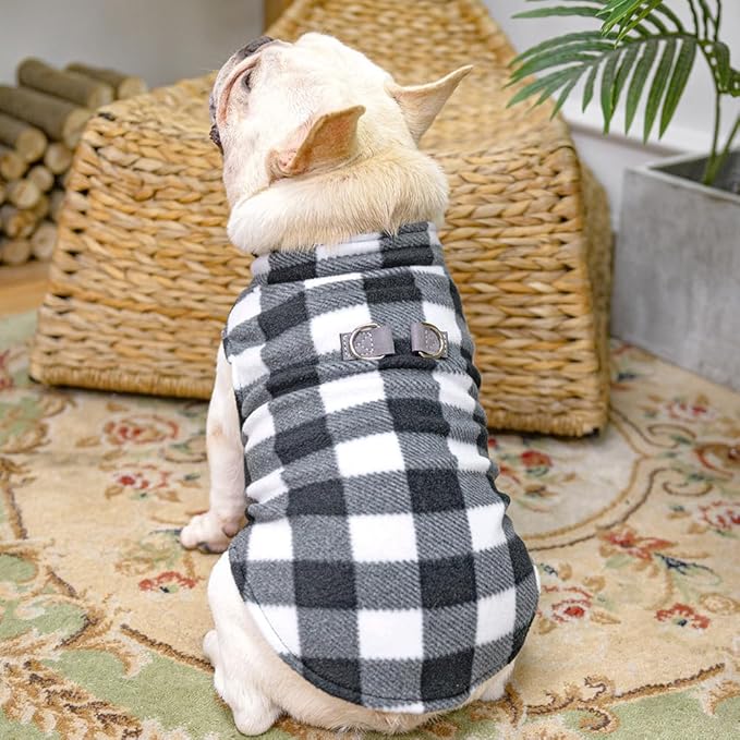 BEAUTYZOO Small Dog Sweater Fleece Vest Winter Jacket, D-Ring Leash Attachment for XS S Puppy Medium Sized Breeds Dogs, Cold Weather Dog Clothes Windproof Keep Warm, Classic White Plaid M