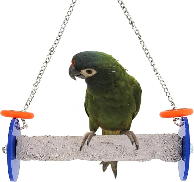 Roll Bird Swing - Pumice Perch Bird Toys Trims Nails and Beaks, Safe and Non-Toxic Bird Cage Accessories for Small and Large Birds, Swinging Toys Birds Will Love, Medium 9 Inches