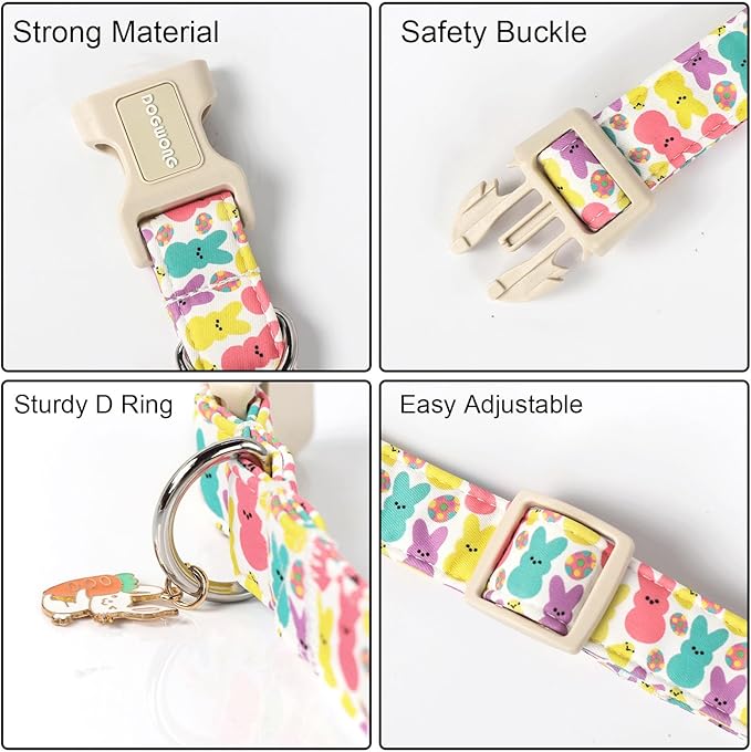 DOGWONG Easter Dog Collar- Cute Coloful Egg Dog Collars Adjustable Designer Easter Day Puppy Heart Dog Collar for Small Medium Large Dogs S