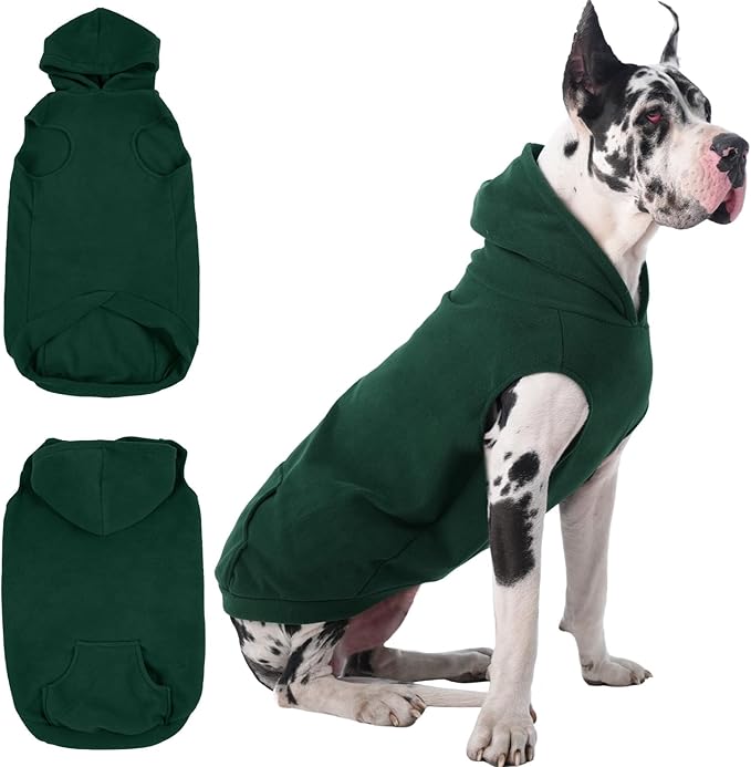 IECOii Warm Dog Hoodie for Large Dogs, Extra Large Dog Hoodie Fleece Vest with Leash Hole & Pocket, Big Dogs Sweatshirt for Giant Breed, Pullover Sleeveless Great Dane Sweater, Green, 4XL