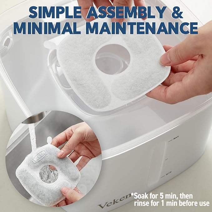 Veken Cat Water Fountain Filters, 4 Pack Replacement Filters & 4 Pack Replacement Pre-Filter Sponges Set for 50oz, 84oz, 95oz Automatic Pet Fountain Dog Water Dispenser