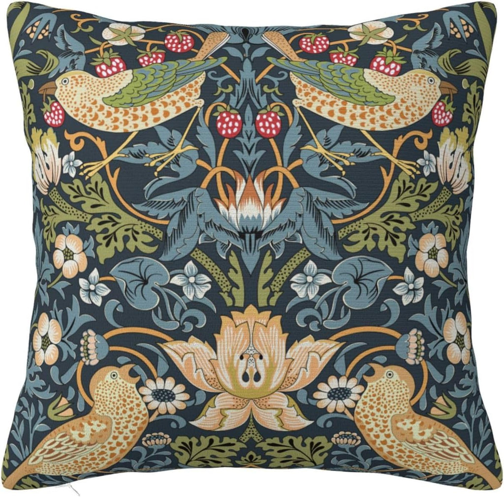 William Morris Vintage Floral Bird Strawberry Thief 20x20 inches Pillow Cover, Outdoor Farmhouse Pillow Cover Home Decor for Couch Sofa
