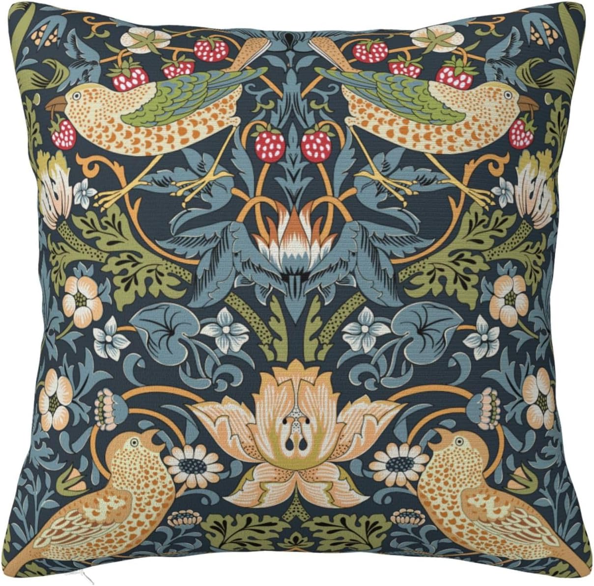 William Morris Vintage Floral Bird Strawberry Thief 20x20 inches Pillow Cover, Outdoor Farmhouse Pillow Cover Home Decor for Couch Sofa