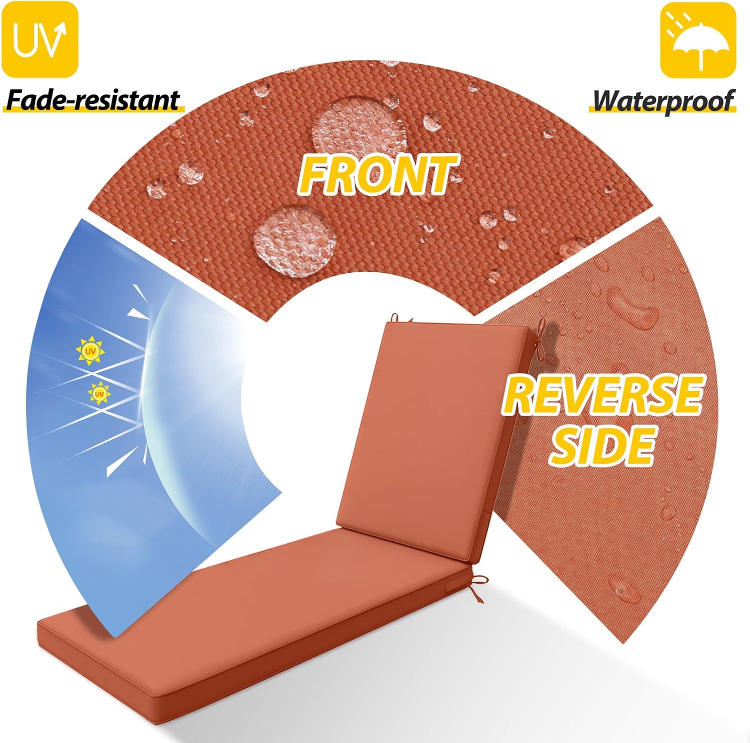 AAAAAcessories Outdoor Chaise Lounge Cushions, Waterproof, Fade-Resistant Patio Furniture Replacement Cushions, 80" x 26" x 3", Set of 2, Rust