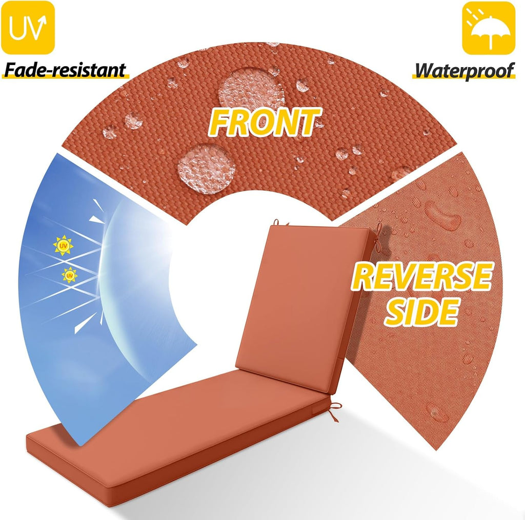 AAAAAcessories Outdoor Chaise Lounge Cushions, Waterproof, Fade-Resistant Patio Furniture Replacement Cushions, 72" x 21" x 3", Rust