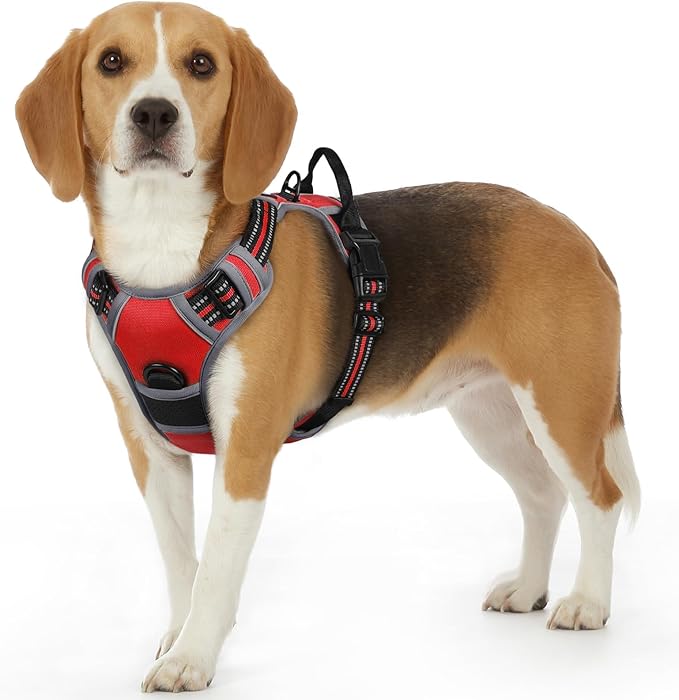 Eagloo Dog Harness Small Sized Dog, No Pull Service Vest with Reflective Strips and Control Handle, Adjustable and Comfortable for Easy Walking, No Choke Pet Harness with 2 Metal Rings, Red, S
