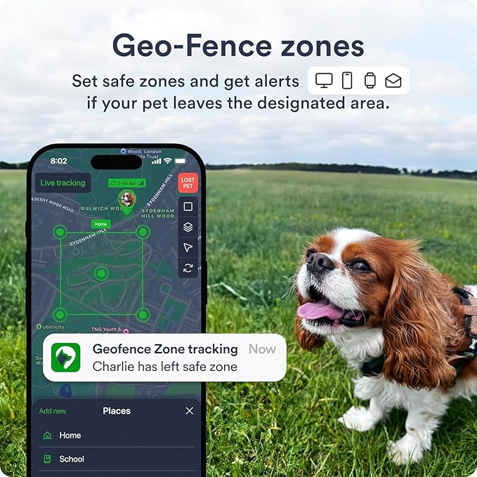 Dog GPS Tracker - Real-Time Location Tracking Device with App - Smart Alerts & Geo-Fence - Collar-Compatible, Waterproof - Long-Life Battery - iOS & Android (12-Mo Subscription Included)