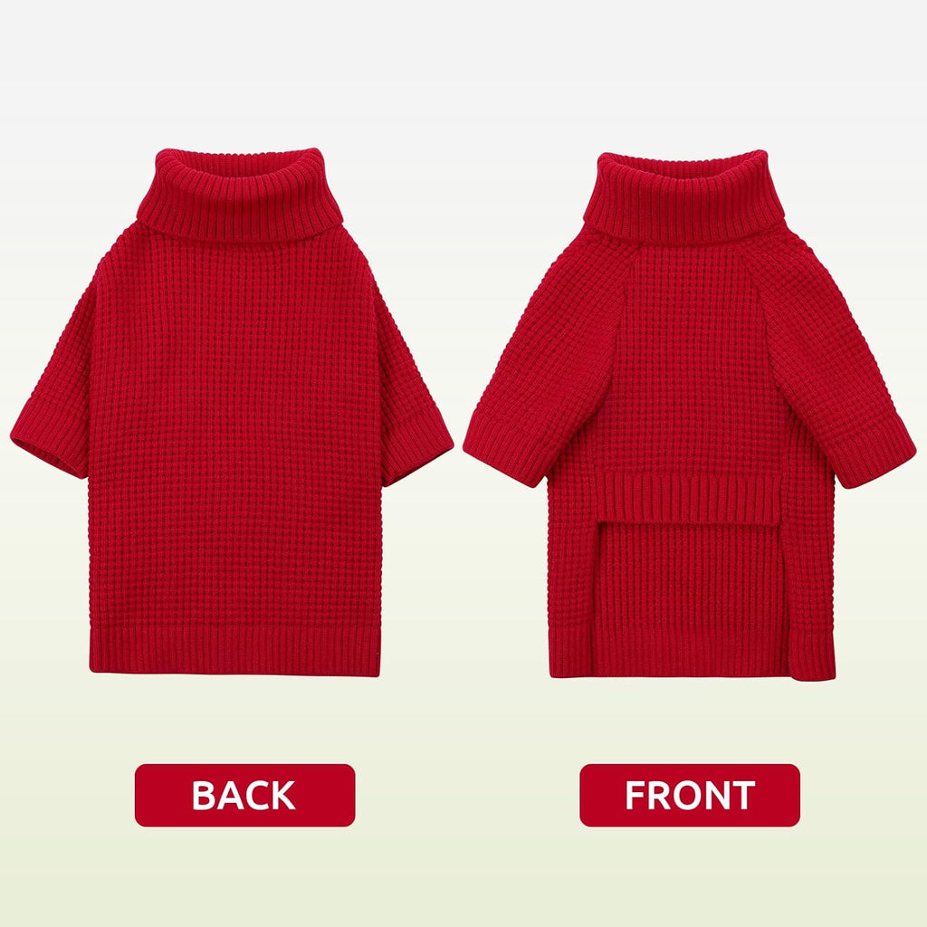 Queenmore Turtleneck Large Dog Sweater, Plaid Dog Sweater with Check Pattern, Long Sleeve Holiday Doggie Sweaters, Solid Pet Sweaters for Large Breeds, Red L