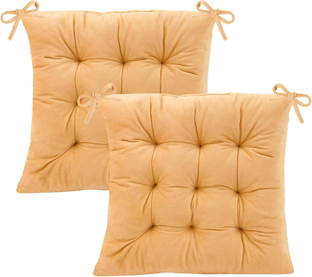 Set of 2 Chair Cushions for Dining Chairs with Ties, Indoor Non-Slip Kitchen Chair Pad and Dining Room Seat Cushion Mat for Office Living Room Outdoor 15.5" - Turmeric Yellow