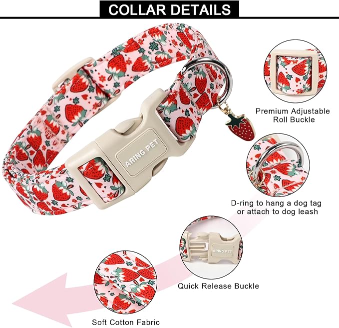 ARING PET Strawberry Dog Collar, Cute Summer Pink Pet Collars with Quick Release Buckle for Puppy Small Medium Large Boy Girl Dogs-S