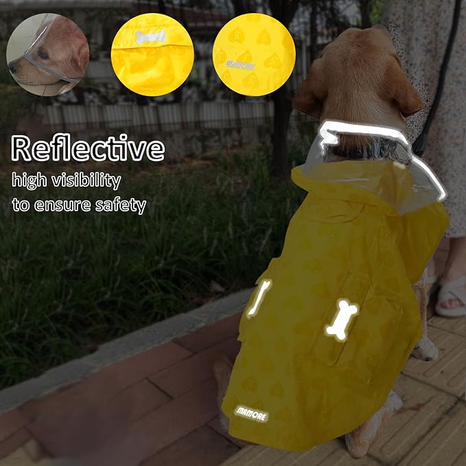 Waterproof Dog Raincoat, Adjustable Reflective Lightweight Pet Rain Clothes with Poncho Hood (Yellow(Water-Activated Color Change), Medium)