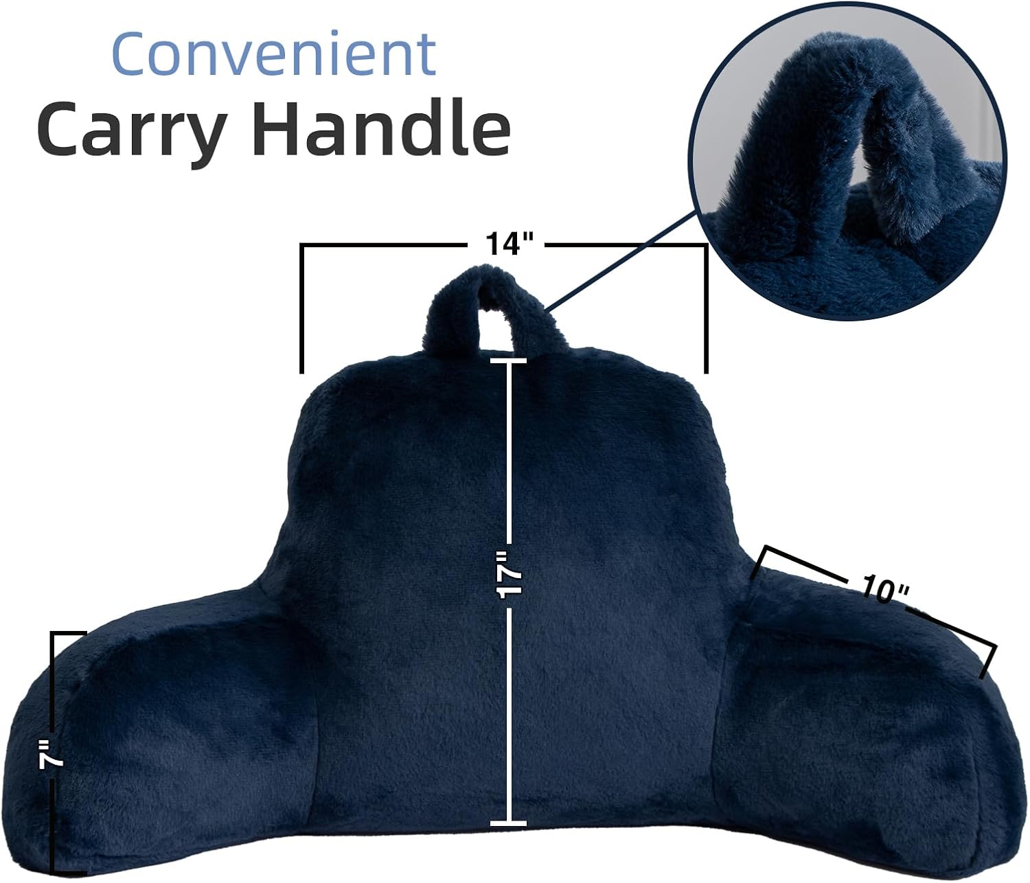 A Nice Night Faux Fur Reading Pillow Bed Wedge Large Adult Children Backrest with Arms Back Support for Sitting Up in Bed/Couch for Bedrest,Navy