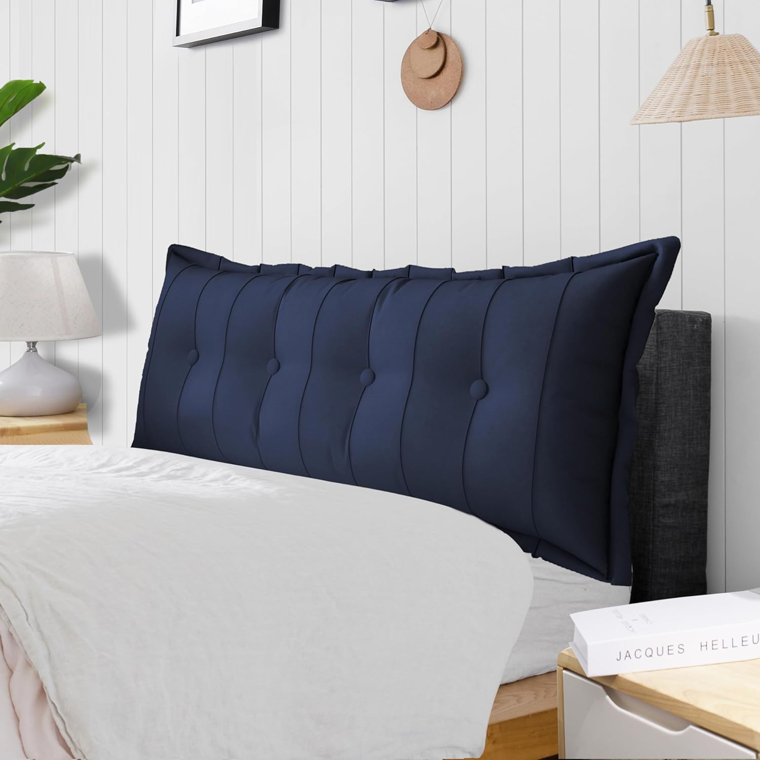 Large Bolster Reading Pillow Queen Backrest Positioning Support Pillow Daybed Cushion Headboard Pillows for Bed Bunk Sofa with Removable Cover, Dark Blue, 59x3x20 Inch