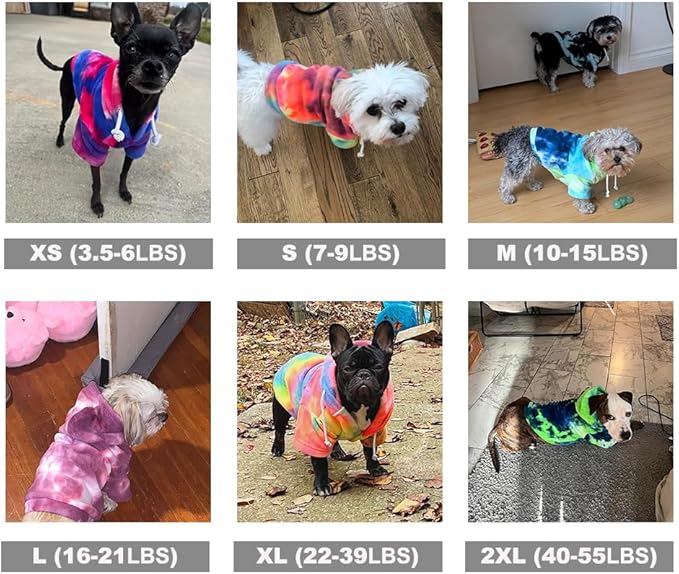 Mklhgty Tie Dye Dog Hoodie, Winter Coat for Small Dogs - Ultra-Soft Adjustable Warm Hood, Breathable Comfort Fabric for Daily Use