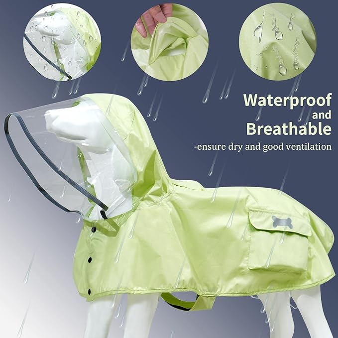 Waterproof Dog Raincoat, Adjustable Reflective Lightweight Pet Rain Clothes with Poncho Hood(Small,Light Green)