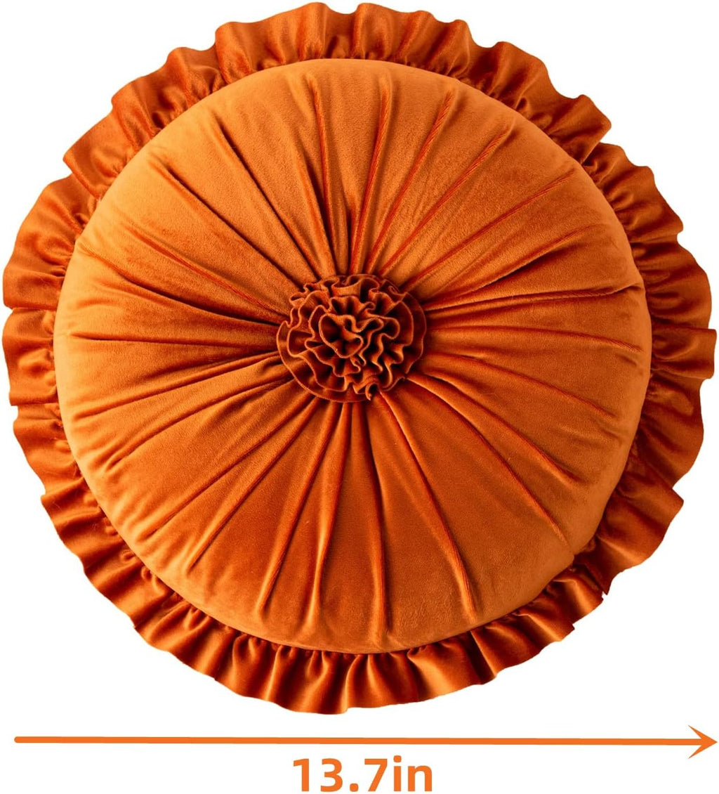 S SSOY Velvet Round Pillow - Ruffle Home Decoration Cushion for Sofa, Chair, Bed, Window, Floor - 13.7in
