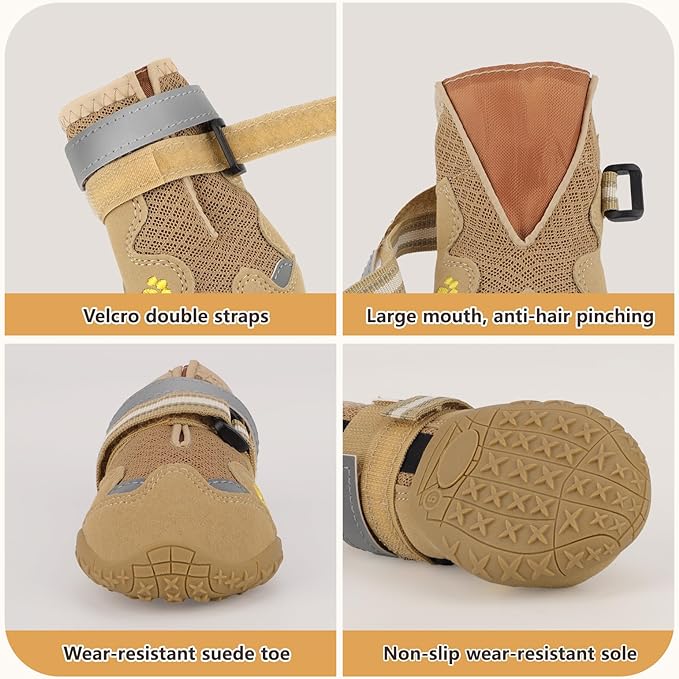 Dog Shoes for Large Medium Small Dog, Mesh Breathable Dog Shoes for Hot Pavement, Anti-Slip Dogs Boots Paw Protectors with Reflective for Outdoor Walking Indoor Hardfloors (Size 6)