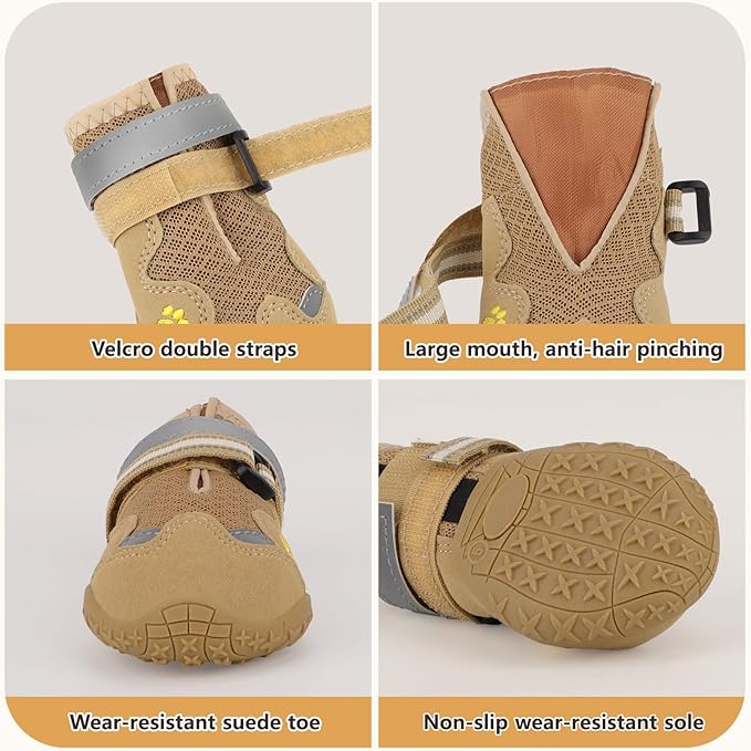 Dog Shoes for Large Medium Small Dog, Mesh Breathable Dog Shoes for Hot Pavement, Anti-Slip Dogs Boots Paw Protectors with Reflective for Outdoor Walking Indoor Hardfloors(Size 7)