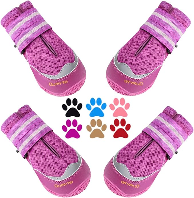 QUMY 4PCS Dog Boots for Large Dogs, Medium Dog Shoes & Paw Protectors for Hot Pavement, Summer Heat Protection, Mesh Breathable Nonslip Dog Booties for Hardfloors, Walking Running Hiking Purple Size 3
