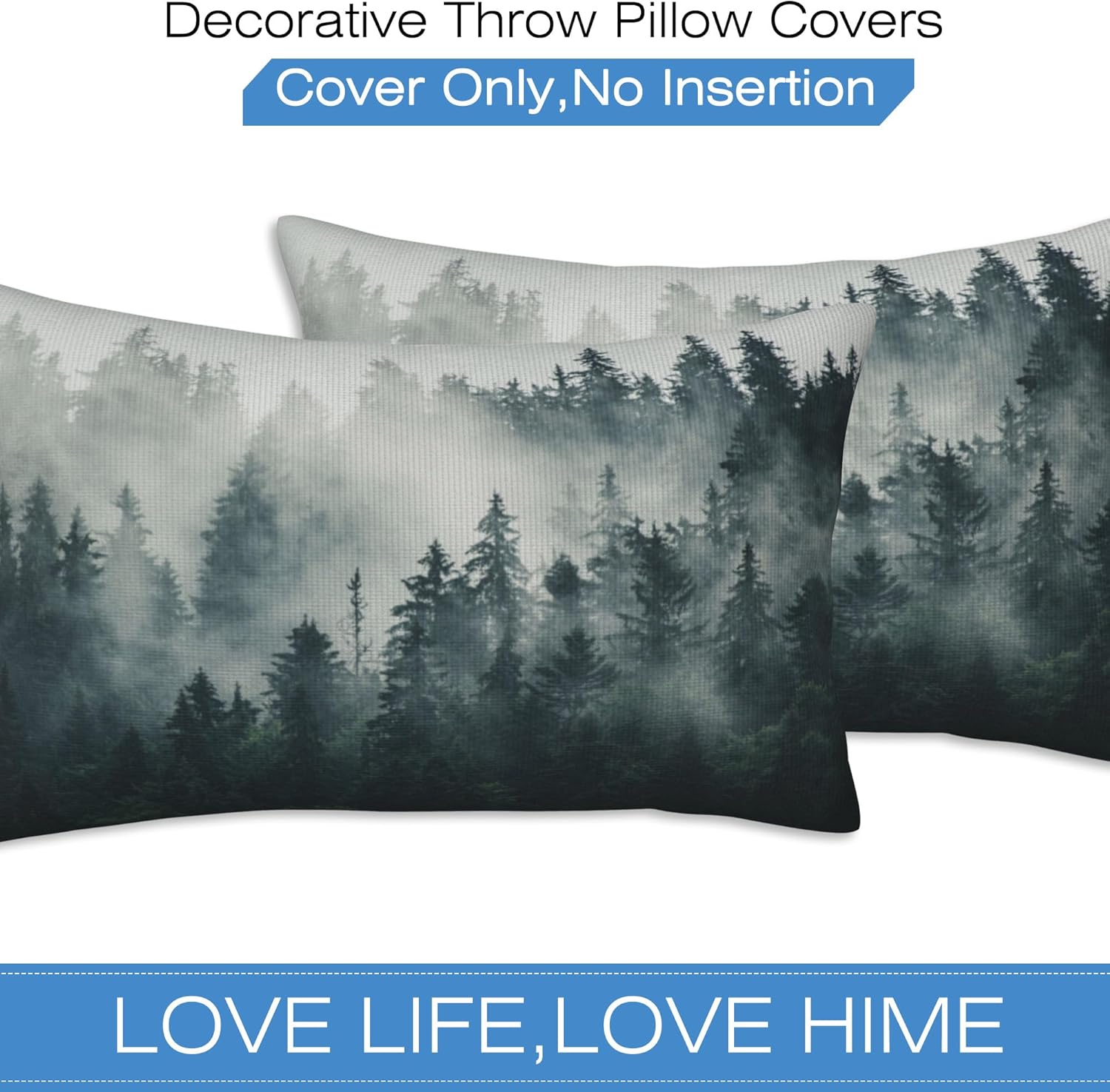 Misty Forest Throw Pillow Cover Case Foggy Forest Throw Pillows Set of 2 Super Soft Pillow Covers 20x12 Inches Farmhouse Home Decor for Living Room Bedroom Sofa Couch Cushion Cover
