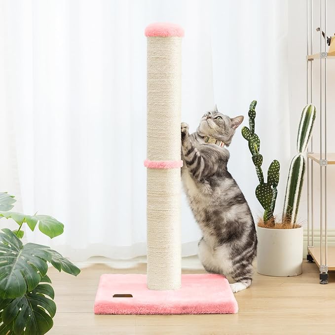 34inch Cat Scratching Post with Natural Sisal Rope 4.3Inch Large Diameter Scratcher Post Tree for Indoor Cats Pink