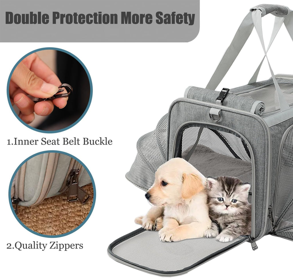 Dog Carrier Cat Carriers Grey Soft Pets Bag Airline Approved Dog Carrier for Small Dogs Carrier,2Sides Expand,Stylish Rabbit Bunny Pets Carriers Travel Outdoor Carry Kennel